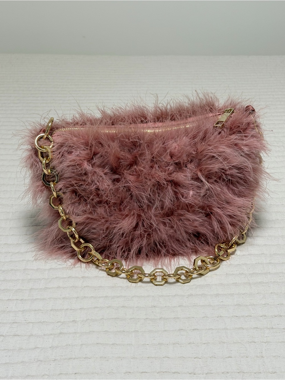 Topshop Dusty Rose Faux Fur Clutch with Gold Chain